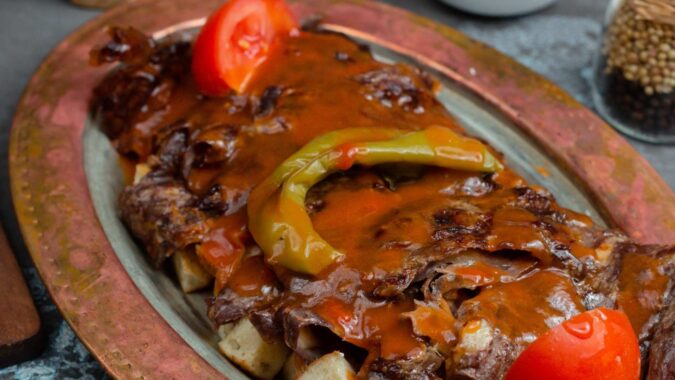 Iskender Kebab Recipe with Tomato Sauce, Pita and Yoghurt